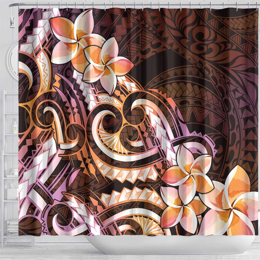 Polynesian Art Tattoo Shower Curtain Plumeria Flowers Peach Gradient LT05 - Polynesian Pride