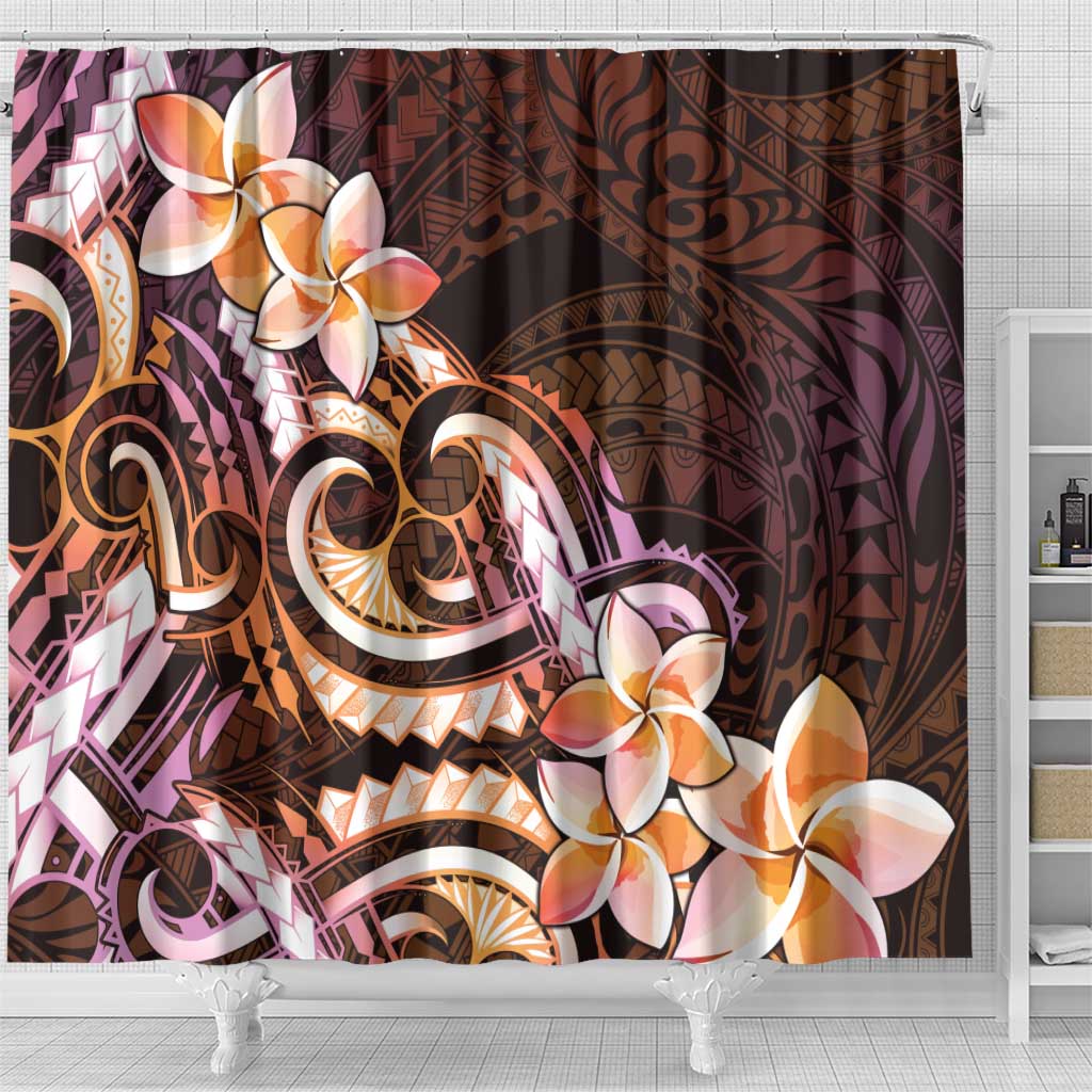 Polynesian Art Tattoo Shower Curtain Plumeria Flowers Peach Gradient LT05 - Polynesian Pride