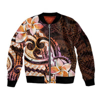 Polynesian Art Tattoo Sleeve Zip Bomber Jacket Plumeria Flowers Peach Gradient LT05 Unisex Peach - Polynesian Pride