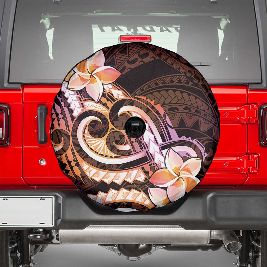 Polynesian Art Tattoo Spare Tire Cover Plumeria Flowers Peach Gradient LT05 - Polynesian Pride