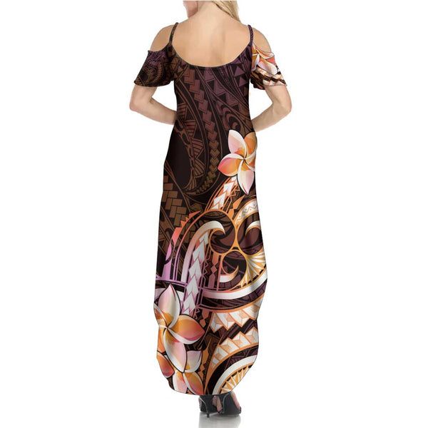 Polynesian Patterns Plumeria Flowers Curve Style Short Sleeve Dress And Shirt