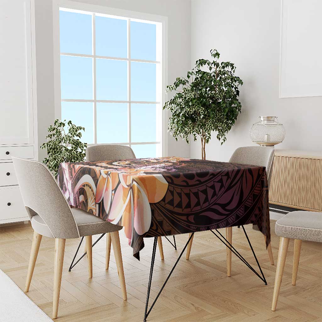 Polynesian Art Tattoo Tablecloth Plumeria Flowers Peach Gradient