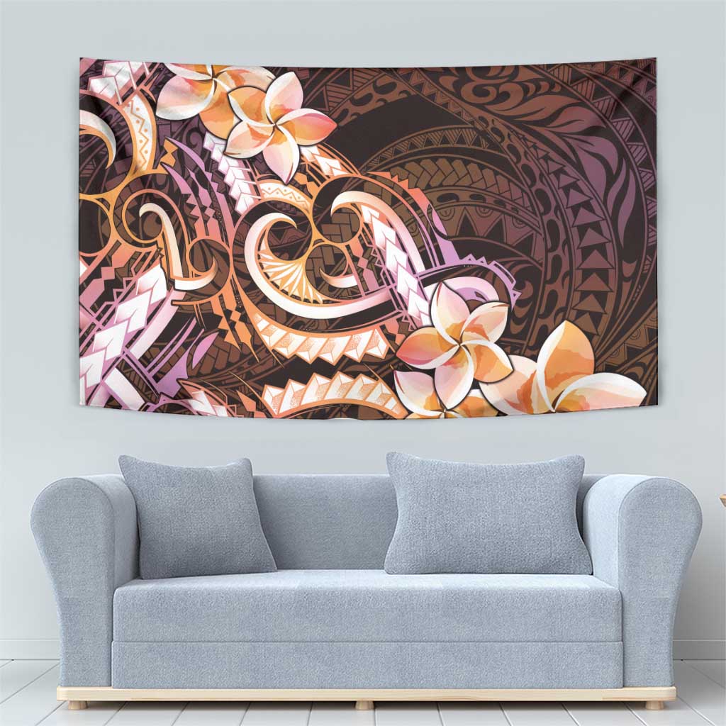 Polynesian Art Tattoo Tapestry Plumeria Flowers Peach Gradient