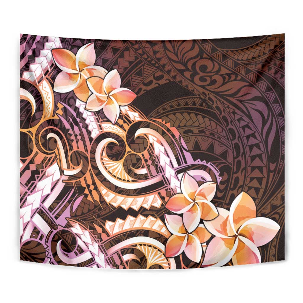 Polynesian Art Tattoo Tapestry Plumeria Flowers Peach Gradient