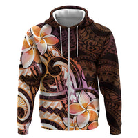 Polynesian Art Tattoo Zip Hoodie Plumeria Flowers Peach Gradient LT05 Zip Hoodie Peach - Polynesian Pride