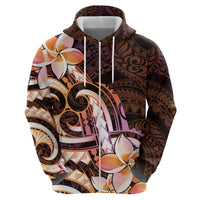 Polynesian Art Tattoo Zip Hoodie Plumeria Flowers Peach Gradient LT05 - Polynesian Pride