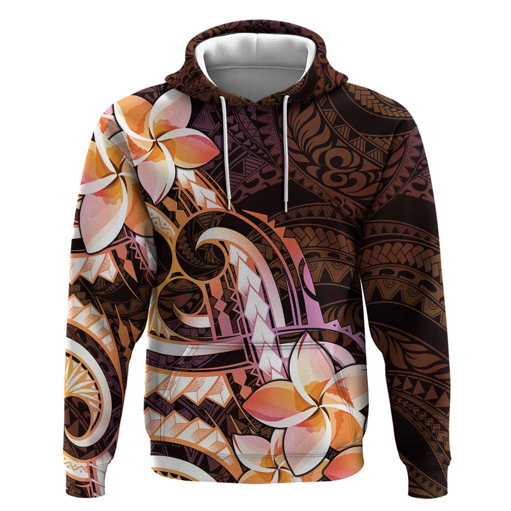 Polynesian Art Tattoo Zip Hoodie Plumeria Flowers Peach Gradient LT05 Pullover Hoodie Peach - Polynesian Pride