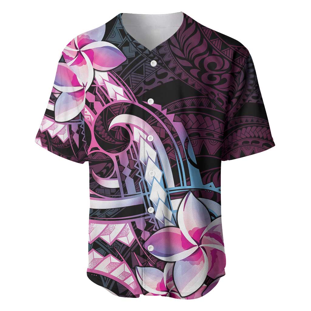 Polynesian Art Tattoo Baseball Jersey Plumeria Flowers Pink Gradient