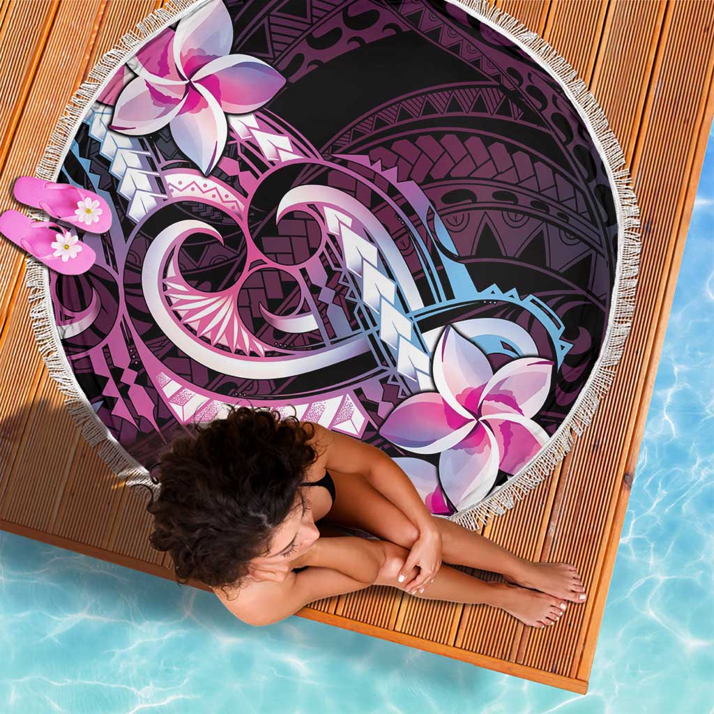 Polynesian Art Tattoo Beach Blanket Plumeria Flowers Pink Gradient