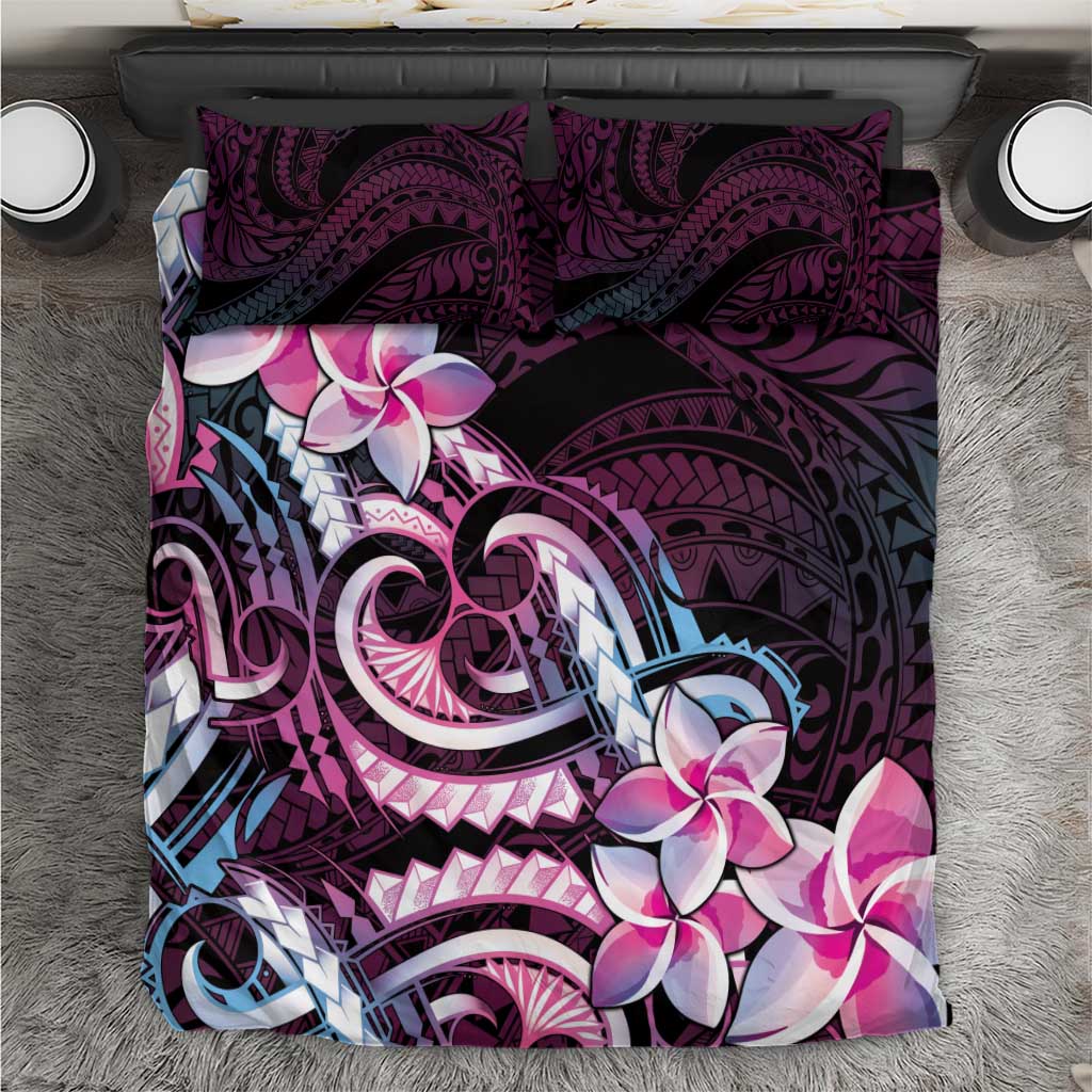 Polynesian Art Tattoo Bedding Set Plumeria Flowers Pink Gradient LT05 Pink - Polynesian Pride