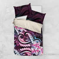 Polynesian Art Tattoo Bedding Set Plumeria Flowers Pink Gradient