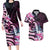Polynesian Art Tattoo Couples Matching Long Sleeve Bodycon Dress and Hawaiian Shirt Plumeria Flowers Pink Gradient
