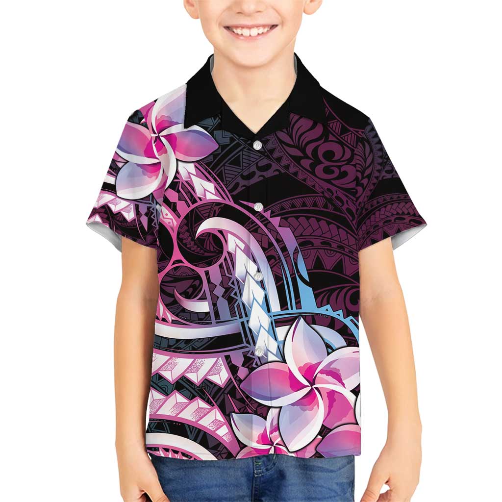 Polynesian Art Tattoo Family Matching Off Shoulder Maxi Dress and Hawaiian Shirt Plumeria Flowers Pink Gradient LT05 Son's Shirt Pink - Polynesian Pride