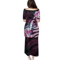 Polynesian Art Tattoo Family Matching Puletasi and Hawaiian Shirt Plumeria Flowers Pink Gradient