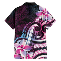 Polynesian Art Tattoo Family Matching Short Sleeve Bodycon Dress and Hawaiian Shirt Plumeria Flowers Pink Gradient LT05 - Polynesian Pride