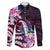 Polynesian Art Tattoo Family Matching Short Sleeve Bodycon Dress and Hawaiian Shirt Plumeria Flowers Pink Gradient