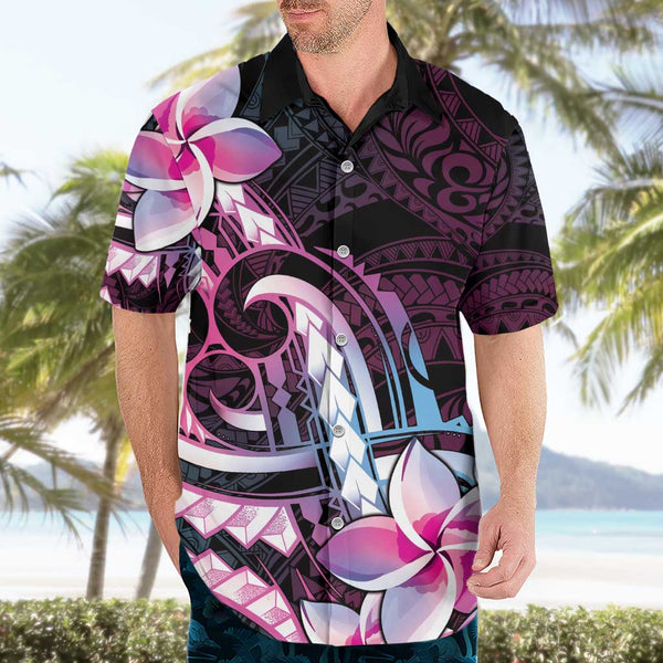 Personalised Lanai Hawaii Hawaiian Shirt Polynesian Tattoo and Pacific Plumeria Pink Vibe LT9 main image 1