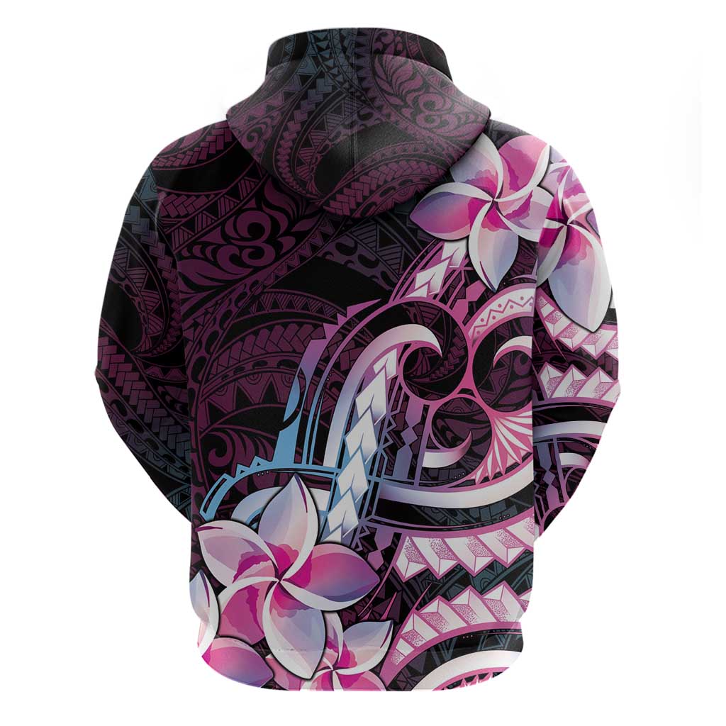 Polynesian Art Tattoo Hoodie Plumeria Flowers Pink Gradient