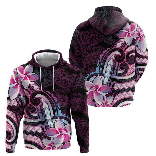 Hawaii Hoodie Polynesian Shark Tattoo With Plumeria Purple Gradient LT14