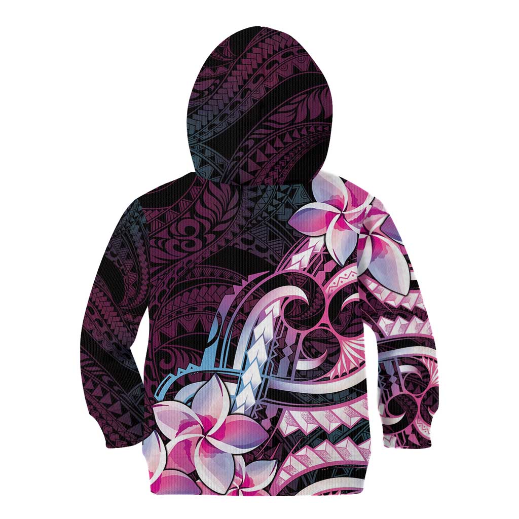 Polynesian Art Tattoo Kid Hoodie Plumeria Flowers Pink Gradient