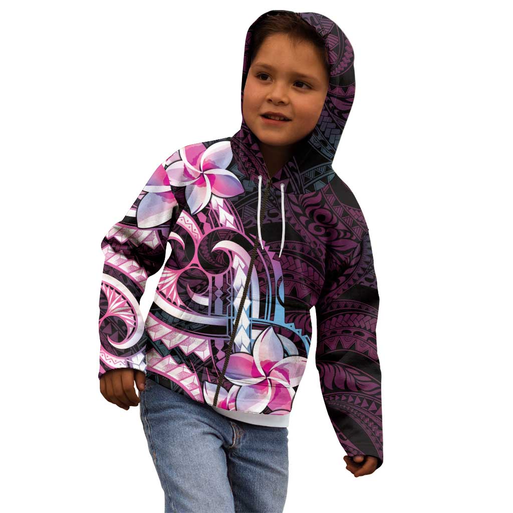 Polynesian Art Tattoo Kid Hoodie Plumeria Flowers Pink Gradient