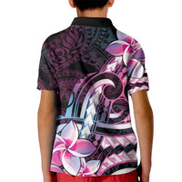 Polynesian Art Tattoo Kid Polo Shirt Plumeria Flowers Pink Gradient