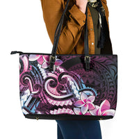Polynesian Art Tattoo Leather Tote Bag Plumeria Flowers Pink Gradient LT05 - Polynesian Pride