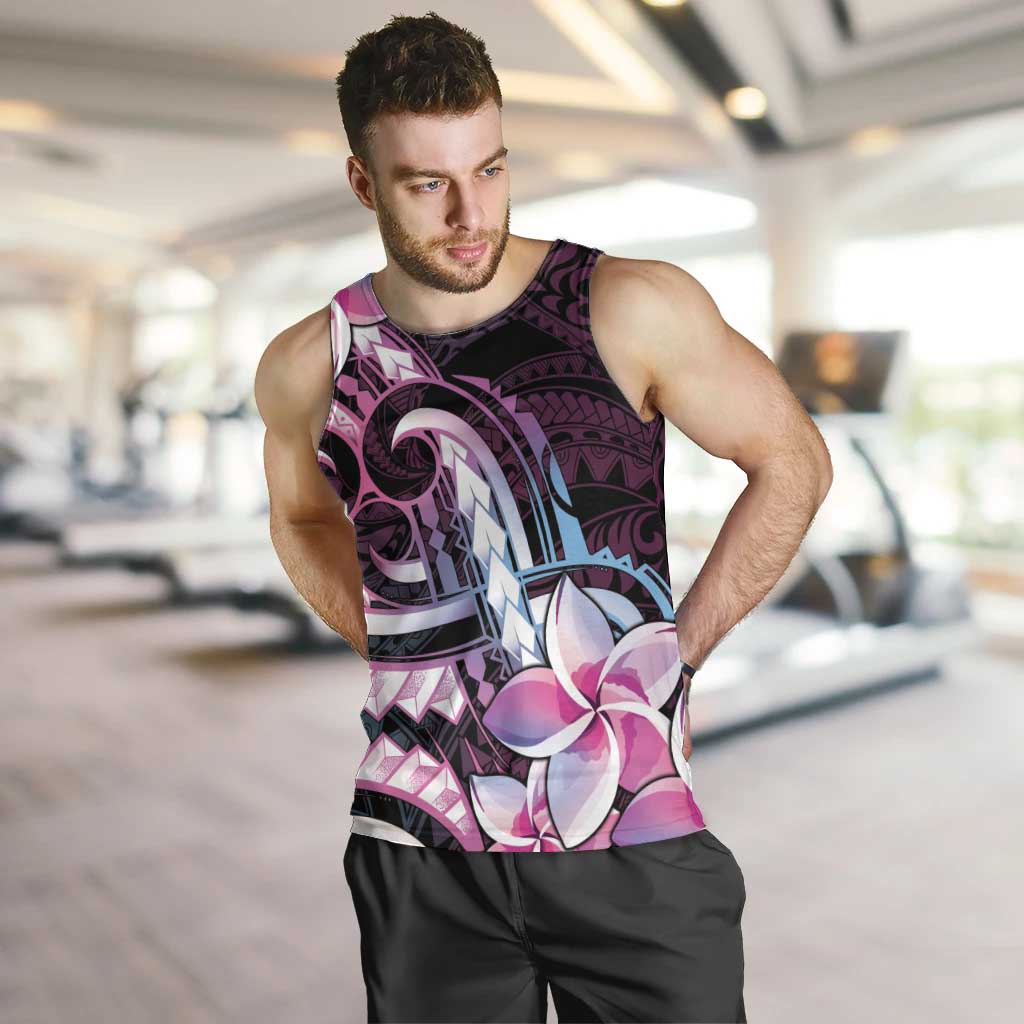 Polynesian Art Tattoo Men Tank Top Plumeria Flowers Pink Gradient