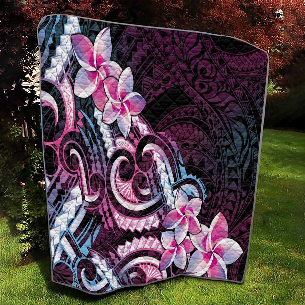 Polynesian Art Tattoo Quilt Plumeria Flowers Pink Gradient