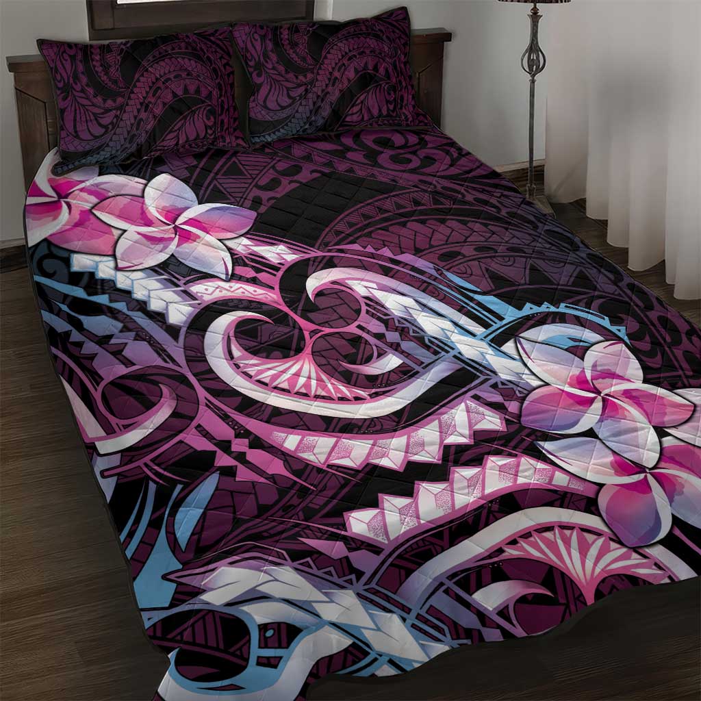 Polynesian Art Tattoo Quilt Bed Set Plumeria Flowers Pink Gradient LT05 Pink - Polynesian Pride