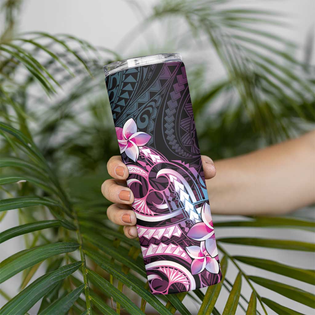 Polynesian Art Tattoo Skinny Tumbler Plumeria Flowers Pink Gradient LT05 - Polynesian Pride