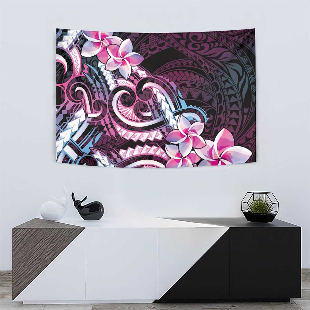 Polynesian Art Tattoo Tapestry Plumeria Flowers Pink Gradient