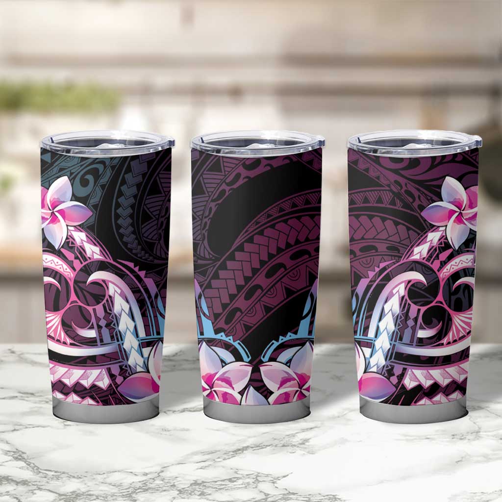 Polynesian Art Tattoo Tumbler Cup Plumeria Flowers Pink Gradient