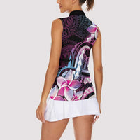 Polynesian Art Tattoo Women Sleeveless Polo Shirt Plumeria Flowers Pink Gradient