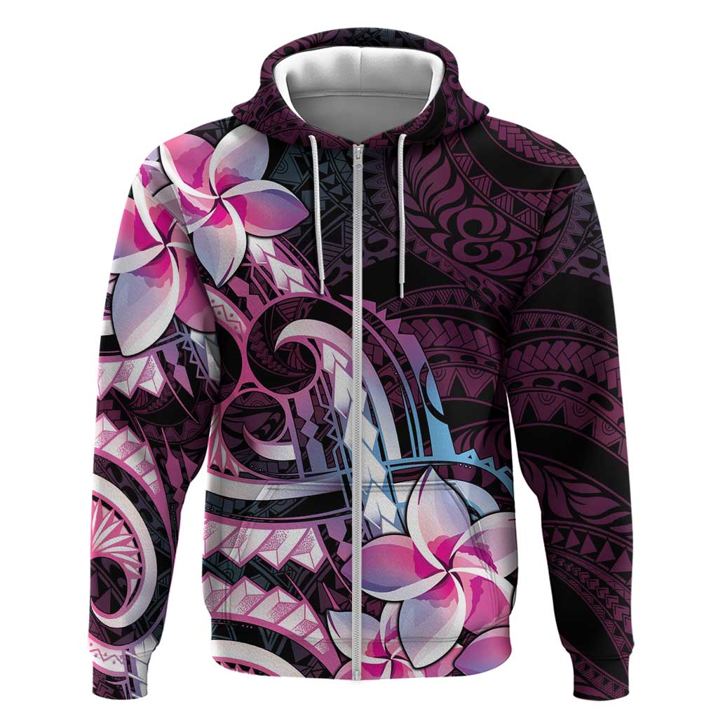Polynesian Art Tattoo Zip Hoodie Plumeria Flowers Pink Gradient LT05 Zip Hoodie Pink - Polynesian Pride