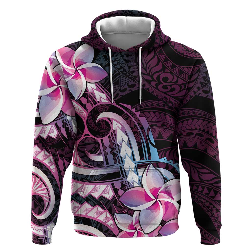 Polynesian Art Tattoo Zip Hoodie Plumeria Flowers Pink Gradient LT05 Pullover Hoodie Pink - Polynesian Pride