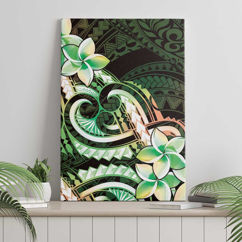 Polynesian Art Tattoo Canvas Wall Art Plumeria Flowers Green Gradient