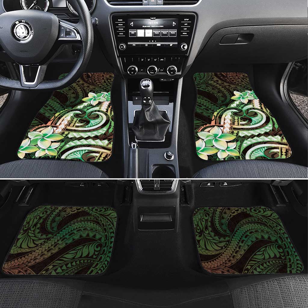 Polynesian Art Tattoo Car Mats Plumeria Flowers Green Gradient