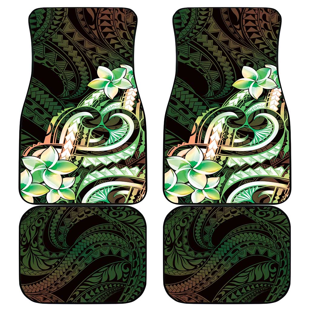 Polynesian Art Tattoo Car Mats Plumeria Flowers Green Gradient