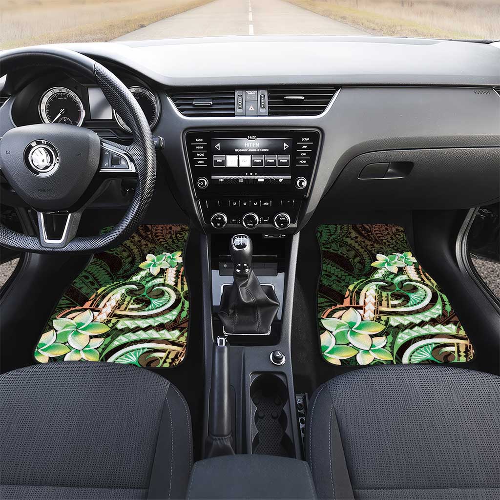 Polynesian Art Tattoo Car Mats Plumeria Flowers Green Gradient