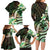 Polynesian Art Tattoo Family Matching Long Sleeve Bodycon Dress and Hawaiian Shirt Plumeria Flowers Green Gradient
