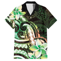 Polynesian Art Tattoo Family Matching Puletasi and Hawaiian Shirt Plumeria Flowers Green Gradient
