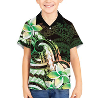 Polynesian Art Tattoo Family Matching Short Sleeve Bodycon Dress and Hawaiian Shirt Plumeria Flowers Green Gradient LT05 Son's Shirt Green - Polynesian Pride