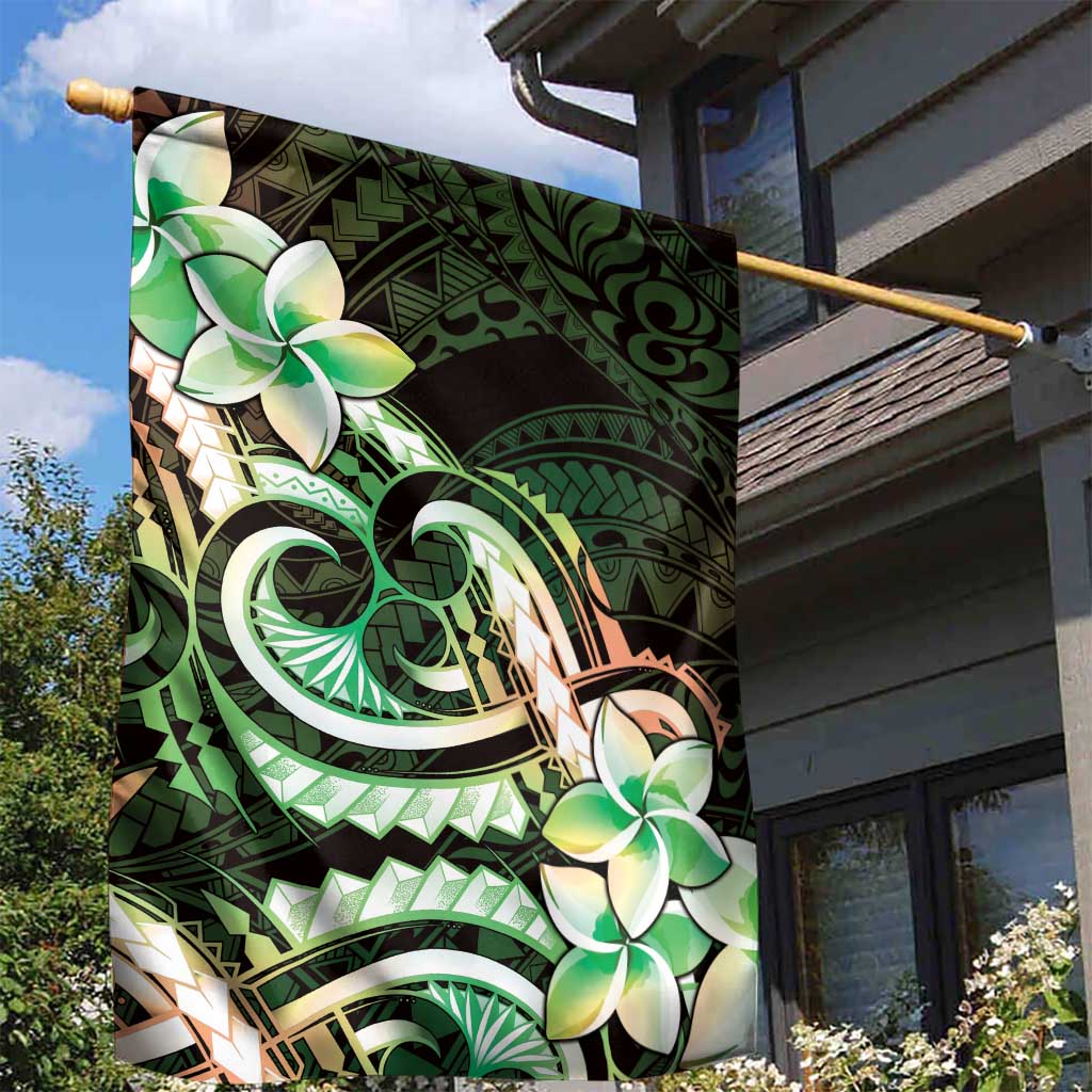 Polynesian Art Tattoo Garden Flag Plumeria Flowers Green Gradient