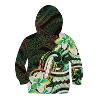 Polynesian Art Tattoo Kid Hoodie Plumeria Flowers Green Gradient