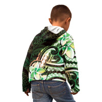 Polynesian Art Tattoo Kid Hoodie Plumeria Flowers Green Gradient