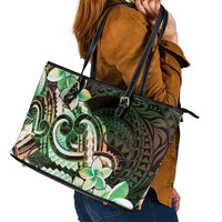 Polynesian Art Tattoo Leather Tote Bag Plumeria Flowers Green Gradient LT05 - Polynesian Pride