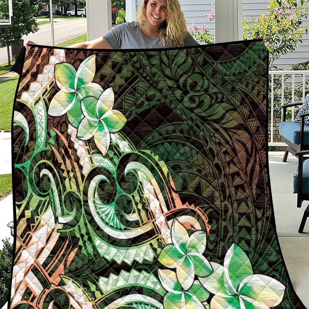 Polynesian Art Tattoo Quilt Plumeria Flowers Green Gradient LT05 Green - Polynesian Pride