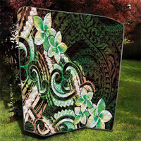 Polynesian Art Tattoo Quilt Plumeria Flowers Green Gradient