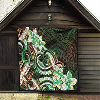 Polynesian Art Tattoo Quilt Plumeria Flowers Green Gradient